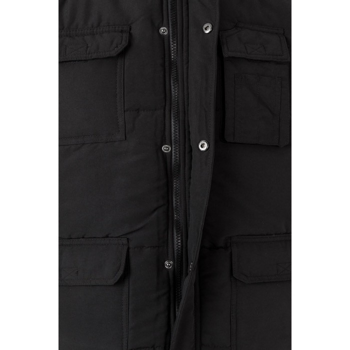 Chaleco multibolsillos acolchado de poliéster de 220 g/m2 color negro cuarta vista Chaleco multibolsillos acolchado de poliéster de 220 g/m2 color negro cuarta vista
