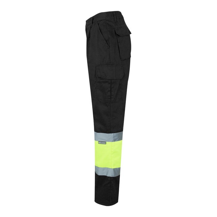 Pantalón de trabajo de algodón y poliéster con reflectantes 210 g/m2 color negro tercera vista Pantalón de trabajo de algodón y poliéster con reflectantes 210 g/m2 color negro tercera vista