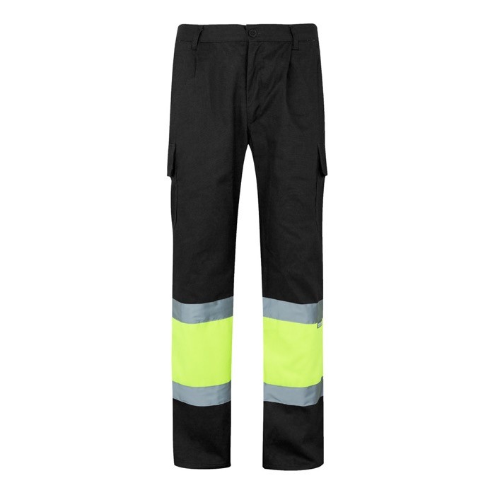 Pantalón de trabajo de algodón y poliéster con reflectantes 210 g/m2 color negro Pantalón de trabajo de algodón y poliéster con reflectantes 210 g/m2 color negro