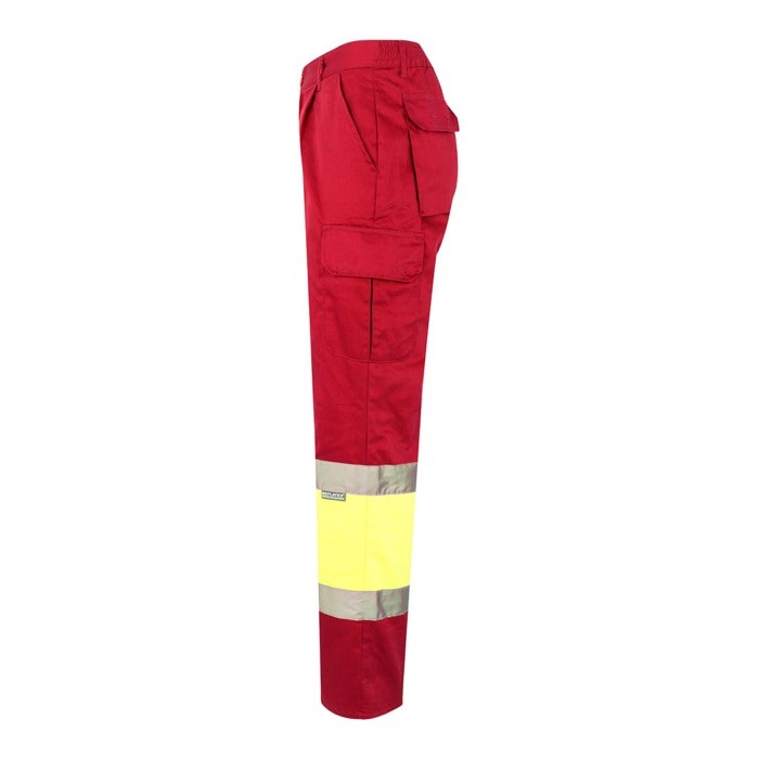 Pantalón de trabajo de algodón y poliéster con reflectantes 210 g/m2 color rojo tercera vista Pantalón de trabajo de algodón y poliéster con reflectantes 210 g/m2 color rojo tercera vista