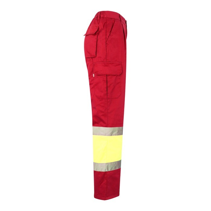Pantalón de trabajo de algodón y poliéster con reflectantes 210 g/m2 color rojo cuarta vista Pantalón de trabajo de algodón y poliéster con reflectantes 210 g/m2 color rojo cuarta vista