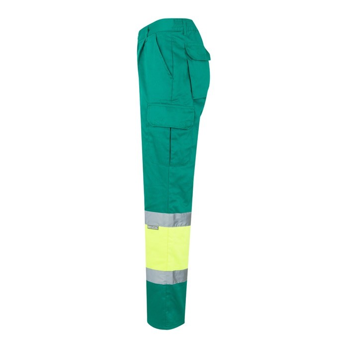 Pantalón de trabajo de algodón y poliéster con reflectantes 210 g/m2 color verde tercera vista Pantalón de trabajo de algodón y poliéster con reflectantes 210 g/m2 color verde tercera vista