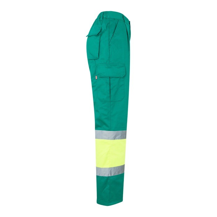 Pantalón de trabajo de algodón y poliéster con reflectantes 210 g/m2 color verde cuarta vista Pantalón de trabajo de algodón y poliéster con reflectantes 210 g/m2 color verde cuarta vista