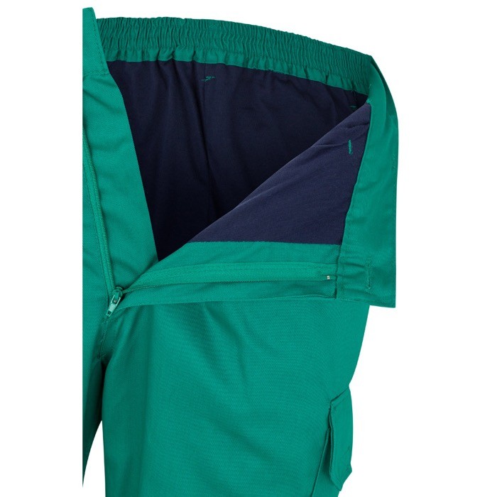 Pantalón de trabajo de algodón y poliéster con reflectantes 210 g/m2 color verde septima vista Pantalón de trabajo de algodón y poliéster con reflectantes 210 g/m2 color verde septima vista