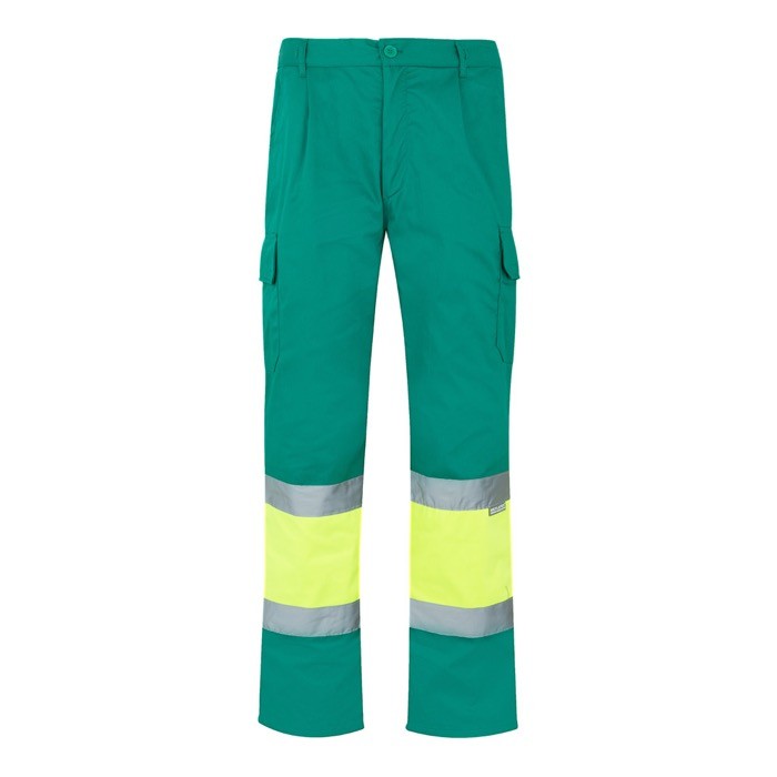 Pantalón de trabajo de algodón y poliéster con reflectantes 210 g/m2 color verde Pantalón de trabajo de algodón y poliéster con reflectantes 210 g/m2 color verde