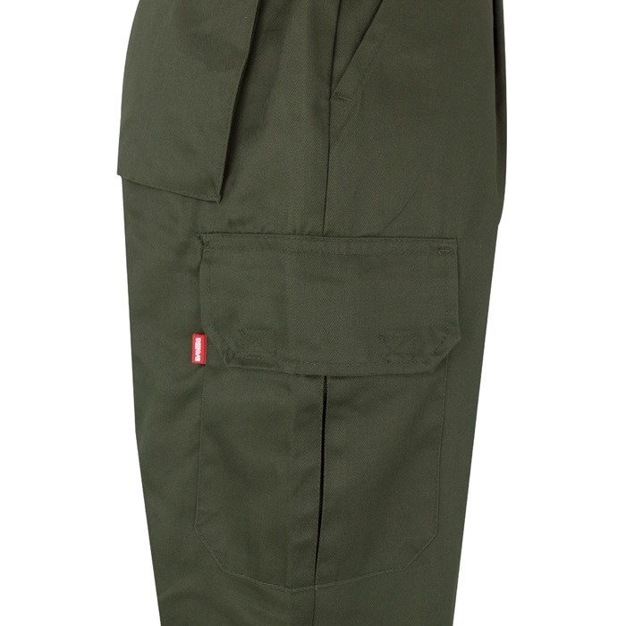 Pantalón de trabajo de algodón y poliéster con reflectantes 210 g/m2 color verde militar quinta vista Pantalón de trabajo de algodón y poliéster con reflectantes 210 g/m2 color verde militar quinta vista