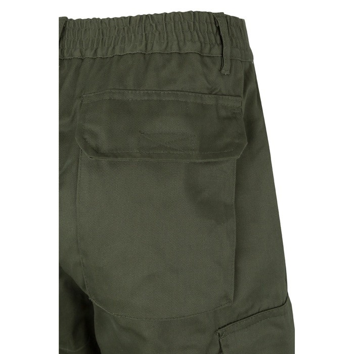 Pantalón de trabajo de algodón y poliéster con reflectantes 210 g/m2 color verde militar sexta vista Pantalón de trabajo de algodón y poliéster con reflectantes 210 g/m2 color verde militar sexta vista