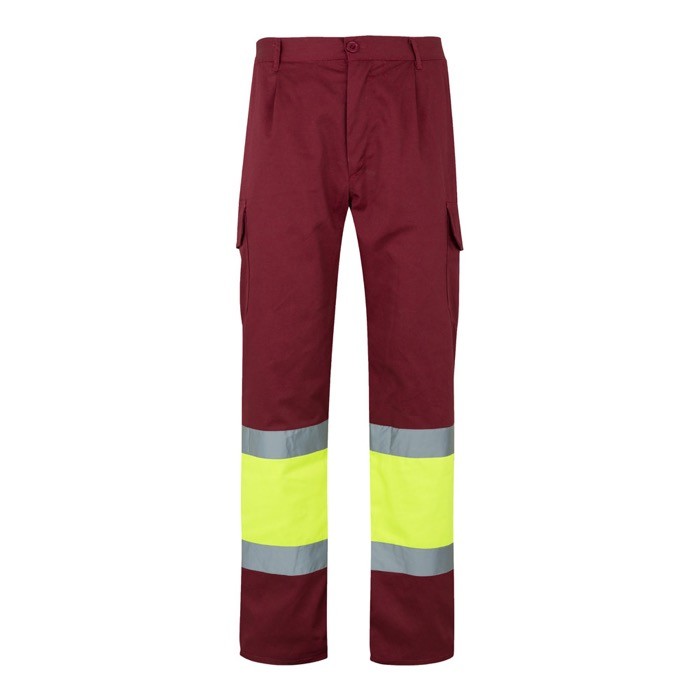 Pantalón de trabajo de algodón y poliéster con reflectantes 210 g/m2 color burdeos Pantalón de trabajo de algodón y poliéster con reflectantes 210 g/m2 color burdeos