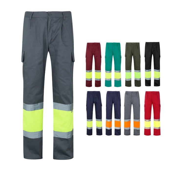 Pantalón de trabajo de algodón y poliéster con reflectantes 210 g/m2 varios colores Pantalón de trabajo de algodón y poliéster con reflectantes 210 g/m2 varios colores