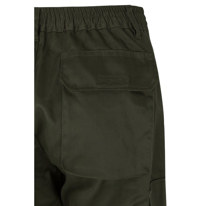 Pantalón laboral unisex en algodón y poliéster 210 g/m2 color verde militar sexta vista Pantalón laboral unisex en algodón y poliéster 210 g/m2 color verde militar sexta vista