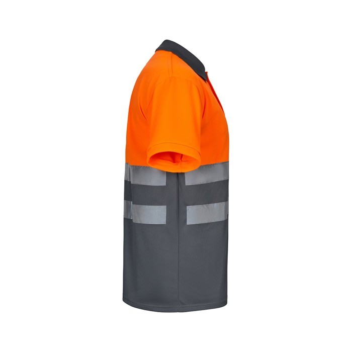 Polo de trabajo de manga corta con alta visibilidad 160 g/m2 color naranja cuarta vista Polo de trabajo de manga corta con alta visibilidad 160 g/m2 color naranja cuarta vista
