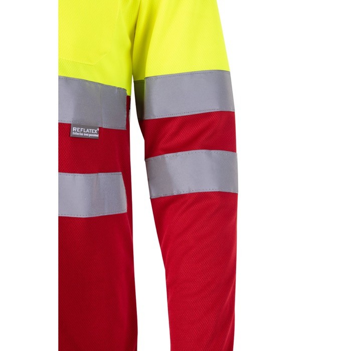 Polo laboral de manga larga con reflectantes 160 g/m2 color rojo sexta vista Polo laboral de manga larga con reflectantes 160 g/m2 color rojo sexta vista