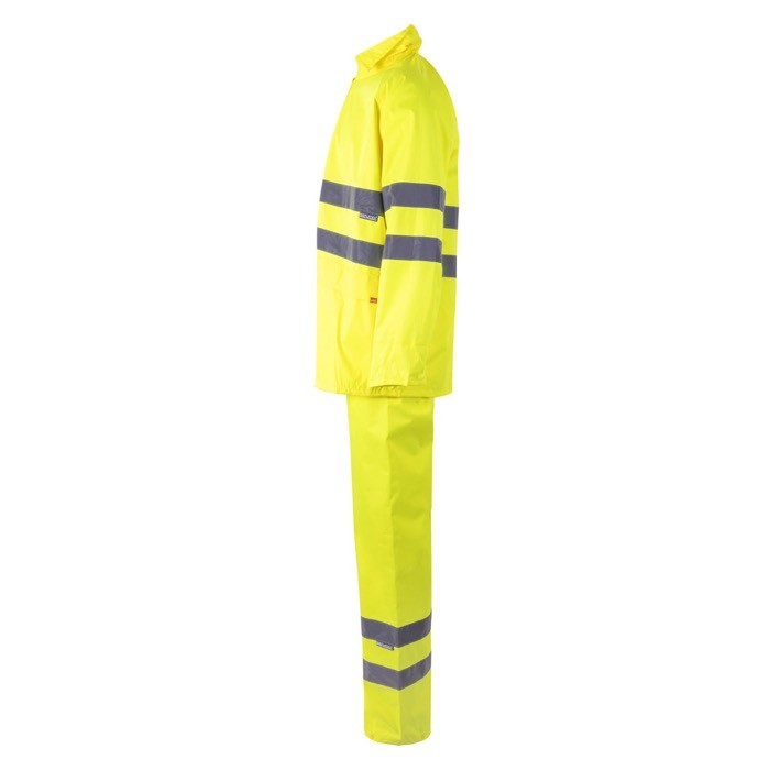 Traje de lluvia de poliéster para trabajar con reflectantes 130 g/m2 color amarillo fluorescente tercera vista Traje de lluvia de poliéster para trabajar con reflectantes 130 g/m2 color amarillo fluorescente tercera vista