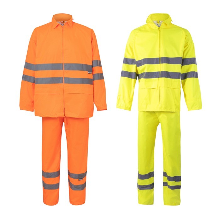 Traje de lluvia de poliéster para trabajar con reflectantes 130 g/m2 varios colores Traje de lluvia de poliéster para trabajar con reflectantes 130 g/m2 varios colores