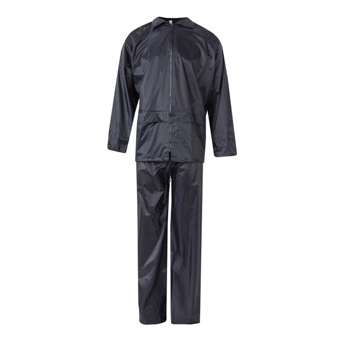 Traje de lluvia laboral de dos piezas de poliéser revestido 225 g/m2 color azul Traje de lluvia laboral de dos piezas de poliéser revestido 225 g/m2 color azul