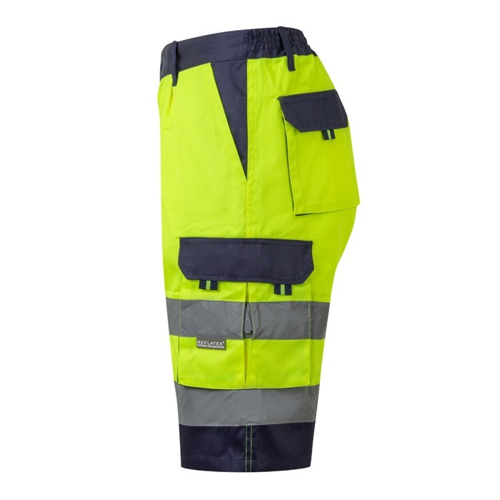 Bermudas para trabajar de colores llamativos y reflectantes 210 g/m2 color amarillo tercera vista Bermudas para trabajar de colores llamativos y reflectantes 210 g/m2 color amarillo tercera vista