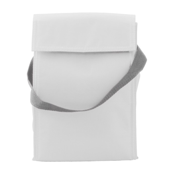 Bolsa nevera de poliéster con cierre superior de velcro color blanco primera vista Bolsa nevera de poliéster con cierre superior de velcro color blanco primera vista