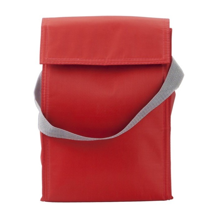 Bolsa nevera de poliéster con cierre superior de velcro color rojo primera vista Bolsa nevera de poliéster con cierre superior de velcro color rojo primera vista