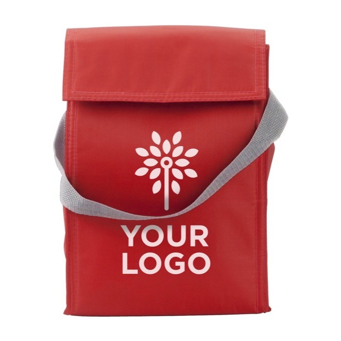 Bolsa nevera de poliéster con cierre superior de velcro color rojo segunda vista Bolsa nevera de poliéster con cierre superior de velcro color rojo segunda vista