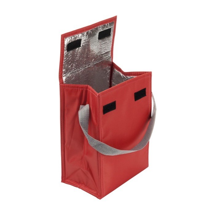 Bolsa nevera de poliéster con cierre superior de velcro color rojo tercera vista Bolsa nevera de poliéster con cierre superior de velcro color rojo tercera vista