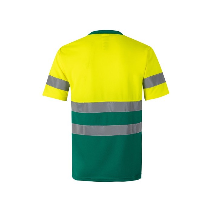 Camiseta técnica para trabajar de poliéster con reflectantes 140 g/m2 color verde segunda vista Camiseta técnica para trabajar de poliéster con reflectantes 140 g/m2 color verde segunda vista