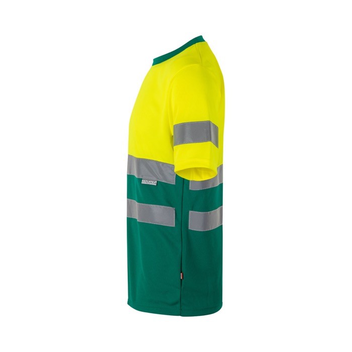 Camiseta técnica para trabajar de poliéster con reflectantes 140 g/m2 color verde tercera vista Camiseta técnica para trabajar de poliéster con reflectantes 140 g/m2 color verde tercera vista