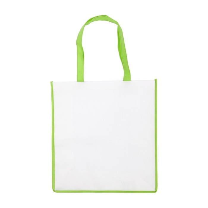 Bolsa de nonwoven con acabado de color y asas a juego 80 g/m2 color verde claro primera vista Bolsa de nonwoven con acabado de color y asas a juego 80 g/m2 color verde claro primera vista