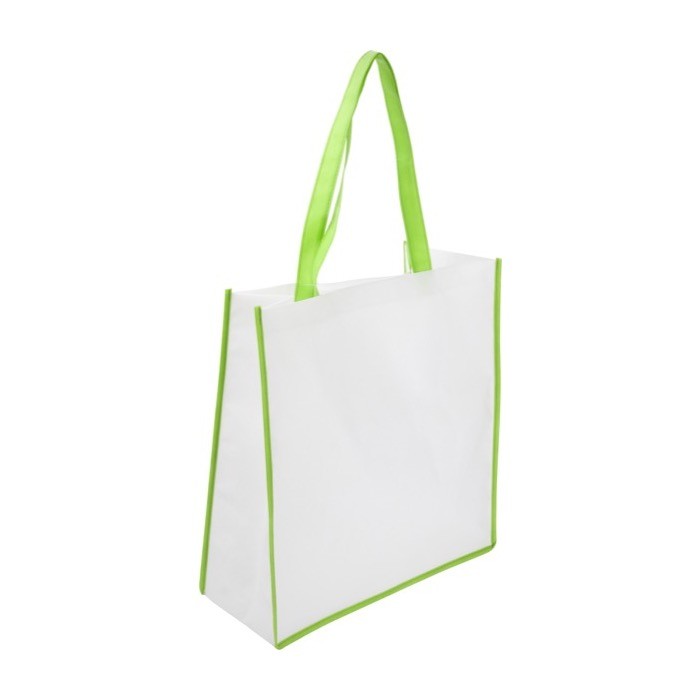 Bolsa de nonwoven con acabado de color y asas a juego 80 g/m2 color verde claro segunda vista Bolsa de nonwoven con acabado de color y asas a juego 80 g/m2 color verde claro segunda vista