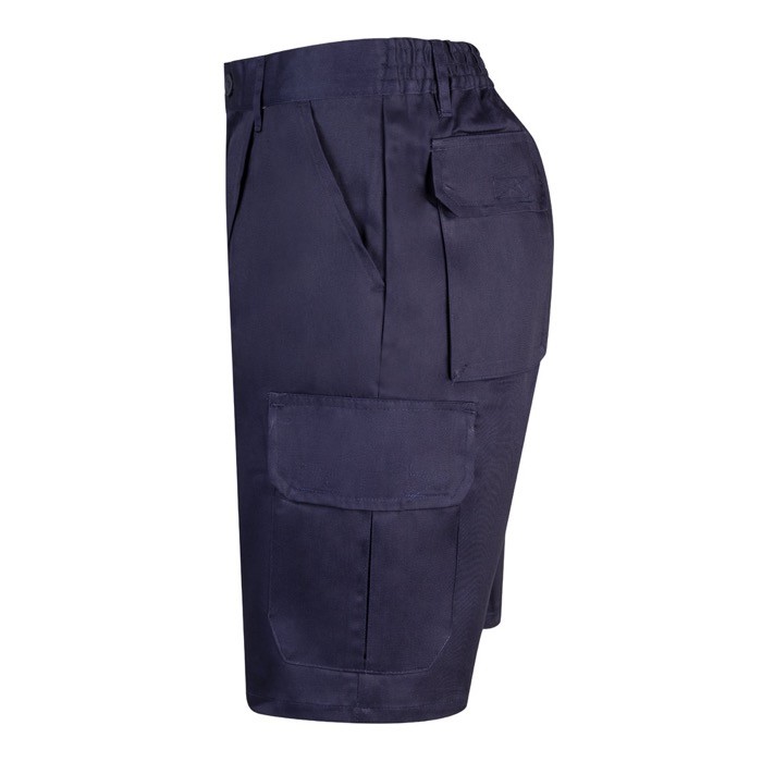 Bermudas de sarga multibolsillos de algodón y poliéster 200 g/m2 color azul tercera vista Bermudas de sarga multibolsillos de algodón y poliéster 200 g/m2 color azul tercera vista
