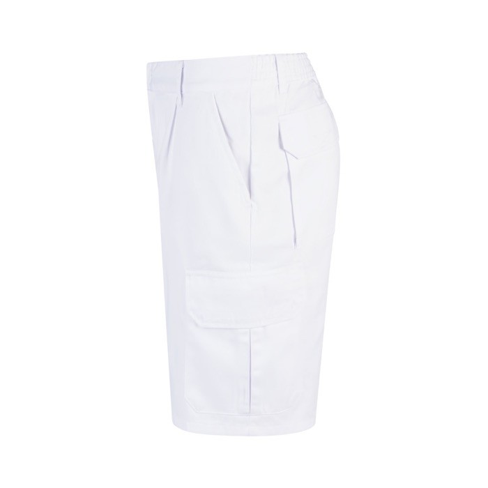 Bermudas de sarga multibolsillos de algodón y poliéster 200 g/m2 color blanco tercera vista Bermudas de sarga multibolsillos de algodón y poliéster 200 g/m2 color blanco tercera vista
