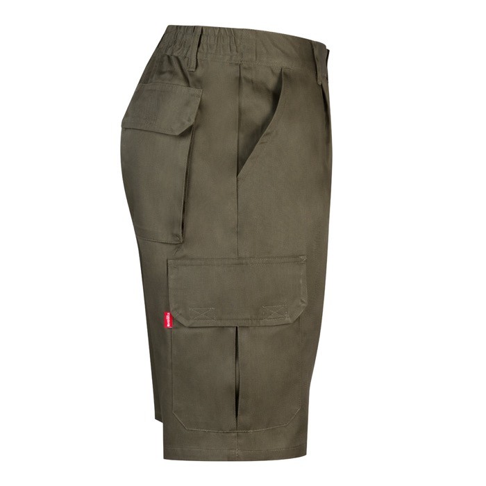 Bermudas de sarga multibolsillos de algodón y poliéster 200 g/m2 color verde militar cuarta vista Bermudas de sarga multibolsillos de algodón y poliéster 200 g/m2 color verde militar cuarta vista