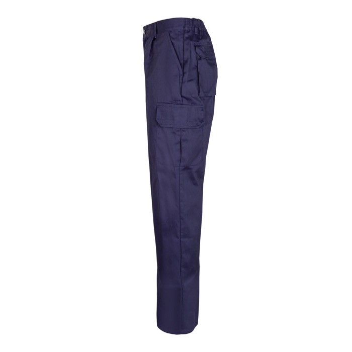 Pantalón multibolsillos unisex en algodón y poliéster 200 g/m2 color azul tercera vista Pantalón multibolsillos unisex en algodón y poliéster 200 g/m2 color azul tercera vista