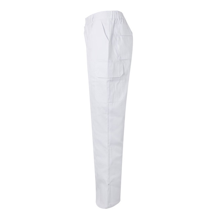 Pantalón multibolsillos unisex en algodón y poliéster 200 g/m2 color blanco tercera vista Pantalón multibolsillos unisex en algodón y poliéster 200 g/m2 color blanco tercera vista