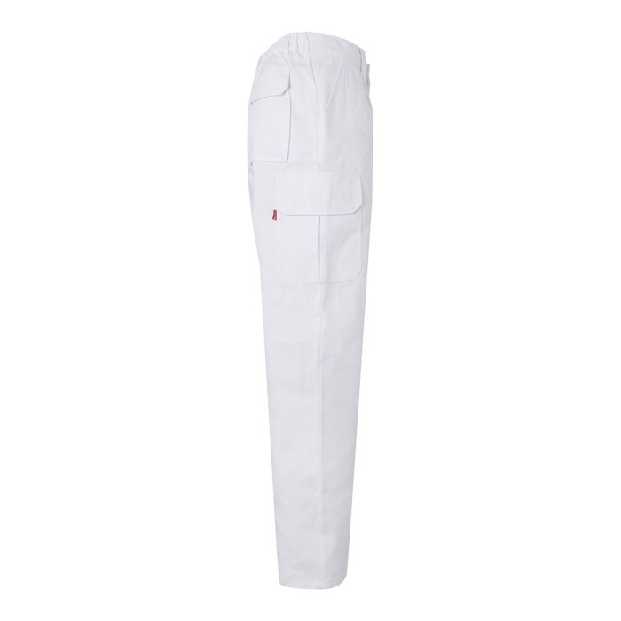 Pantalón multibolsillos unisex en algodón y poliéster 200 g/m2 color blanco cuarta vista Pantalón multibolsillos unisex en algodón y poliéster 200 g/m2 color blanco cuarta vista