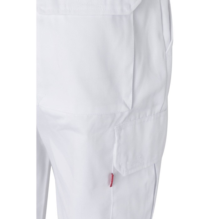 Pantalón multibolsillos unisex en algodón y poliéster 200 g/m2 color blanco sexta vista Pantalón multibolsillos unisex en algodón y poliéster 200 g/m2 color blanco sexta vista