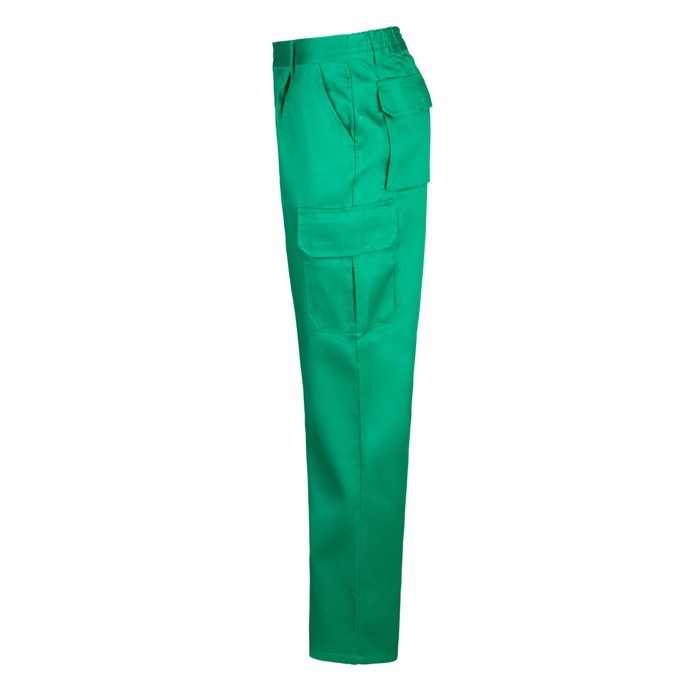 Pantalón multibolsillos unisex en algodón y poliéster 200 g/m2 color verde tercera vista Pantalón multibolsillos unisex en algodón y poliéster 200 g/m2 color verde tercera vista