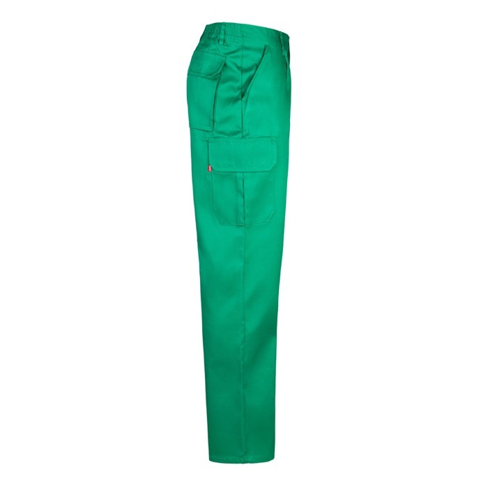 Pantalón multibolsillos unisex en algodón y poliéster 200 g/m2 color verde cuarta vista Pantalón multibolsillos unisex en algodón y poliéster 200 g/m2 color verde cuarta vista