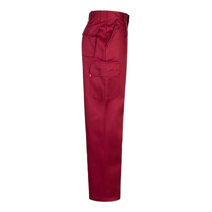 Pantalón multibolsillos unisex en algodón y poliéster 200 g/m2 color burdeos cuarta vista Pantalón multibolsillos unisex en algodón y poliéster 200 g/m2 color burdeos cuarta vista
