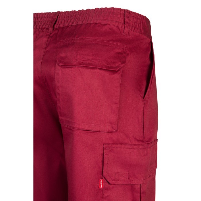 Pantalón multibolsillos unisex en algodón y poliéster 200 g/m2 color burdeos sexta vista Pantalón multibolsillos unisex en algodón y poliéster 200 g/m2 color burdeos sexta vista