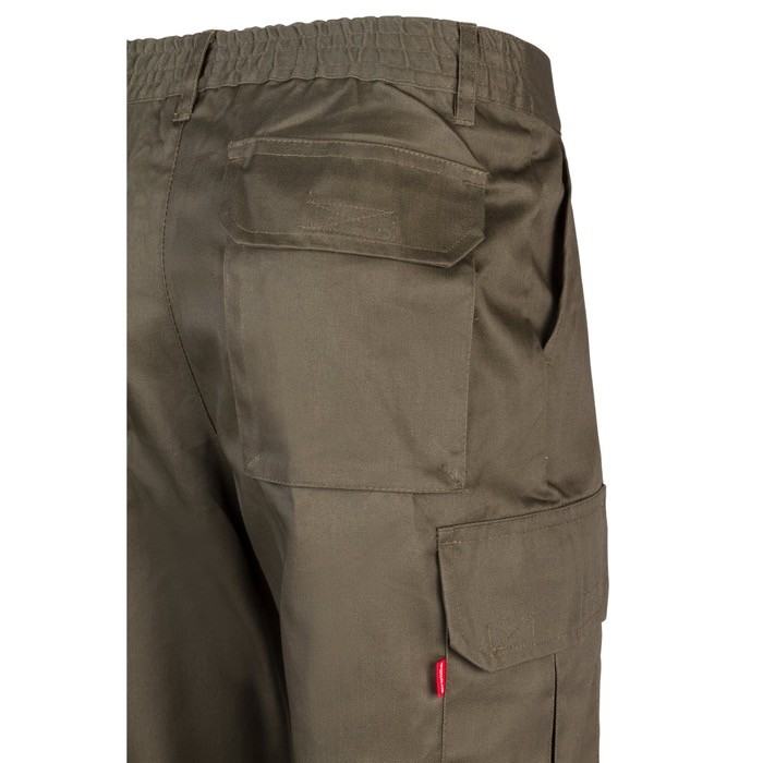Pantalón multibolsillos unisex en algodón y poliéster 200 g/m2 color verde militar sexta vista Pantalón multibolsillos unisex en algodón y poliéster 200 g/m2 color verde militar sexta vista