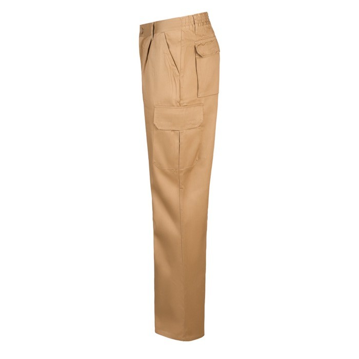 Pantalón multibolsillos unisex en algodón y poliéster 200 g/m2 color natural tercera vista Pantalón multibolsillos unisex en algodón y poliéster 200 g/m2 color natural tercera vista