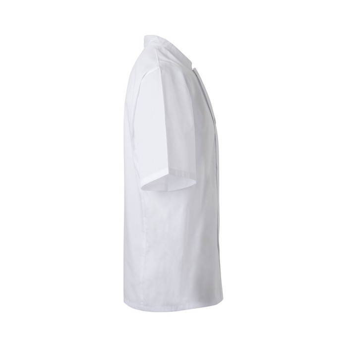 Chaqueta para cocina de manga corta de poliéster y algodón 110 g/m2 color blanco cuarta vista Chaqueta para cocina de manga corta de poliéster y algodón 110 g/m2 color blanco cuarta vista
