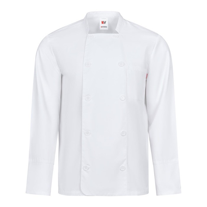 Chaqueta de cocina de manga larga de poliéster y algodón 175 g/m2 color blanco Chaqueta de cocina de manga larga de poliéster y algodón 175 g/m2 color blanco