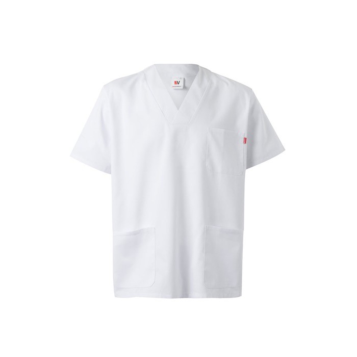 Túnica de sarga de manga corta de poliéster y algodón 190 g/m2 color blanco Túnica de sarga de manga corta de poliéster y algodón 190 g/m2 color blanco