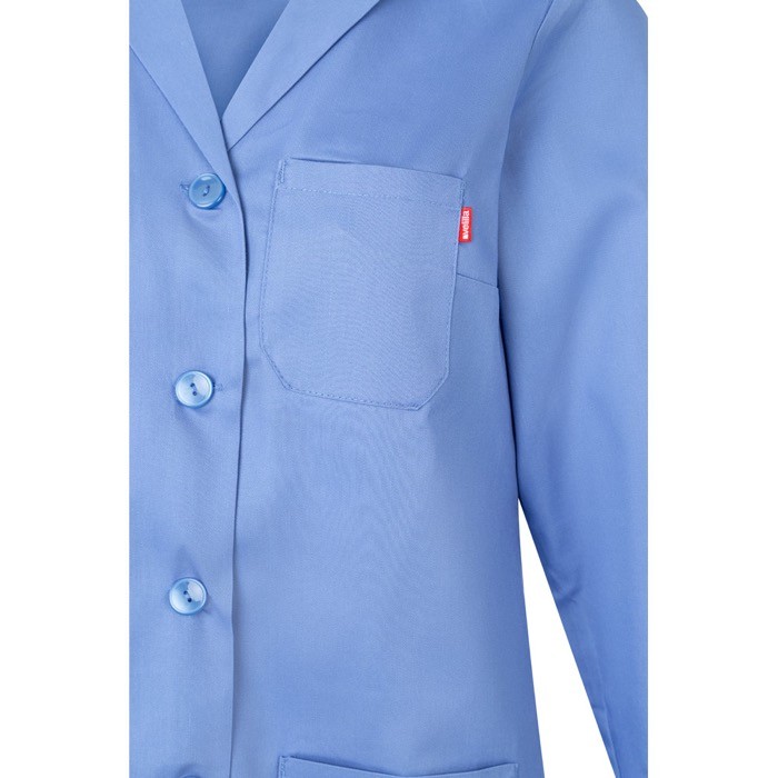 Bata laboral de manga larga de poliéster y algodón 175 g/m2 color azul pastel quinta vista Bata laboral de manga larga de poliéster y algodón 175 g/m2 color azul pastel quinta vista