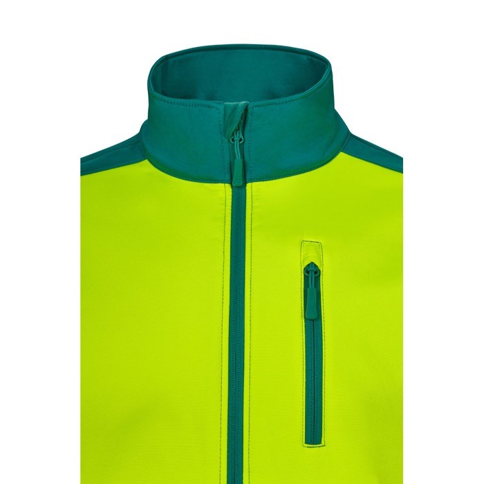 Chaqueta softshell de trabajo con forro polar en poliéster 280 g/m2 color verde quinta vista Chaqueta softshell de trabajo con forro polar en poliéster 280 g/m2 color verde quinta vista