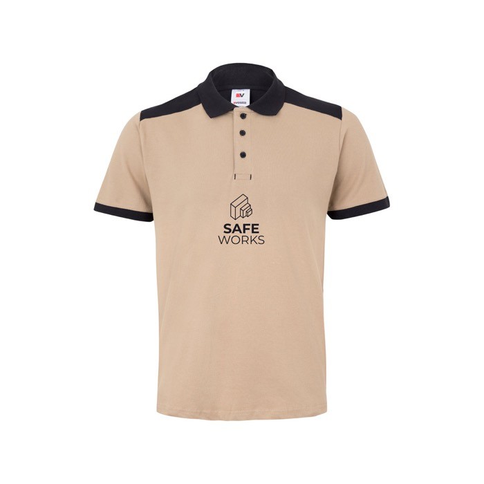 Polo de trabajo piqué unisex en manga corta de poliéster 200 g/m2 color beige imagen con logo Polo de trabajo piqué unisex en manga corta de poliéster 200 g/m2 color beige imagen con logo