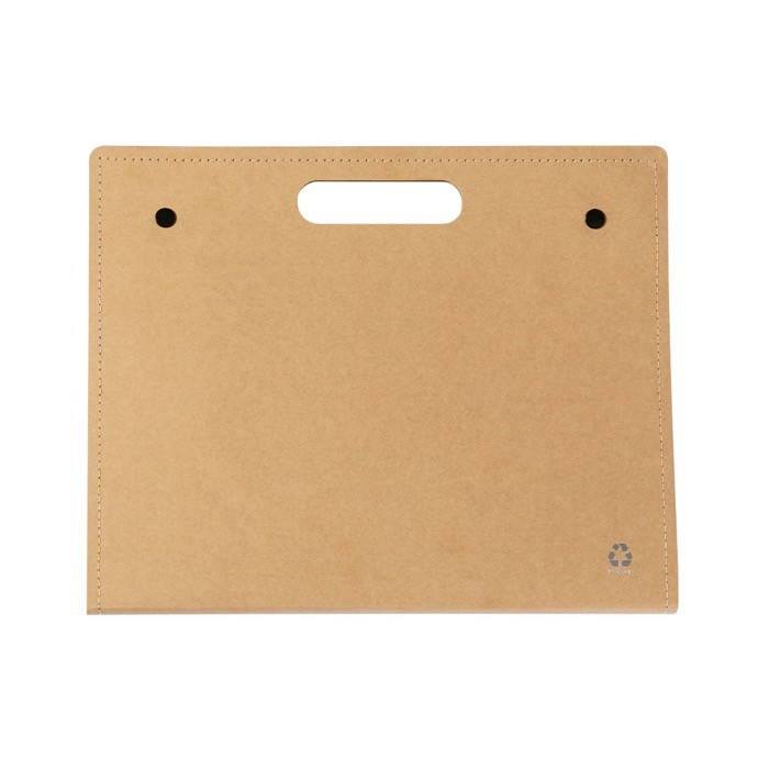 Carpeta de cartón reciclado con material de oficina dentro color natural primera vista