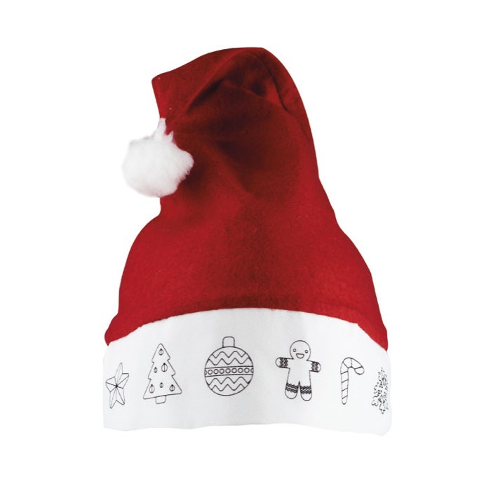 Gorro navideño para niños con dibujos y 4 ceras para colorear color rojo primera vista Gorro navideño para niños con dibujos y 4 ceras para colorear color rojo primera vista