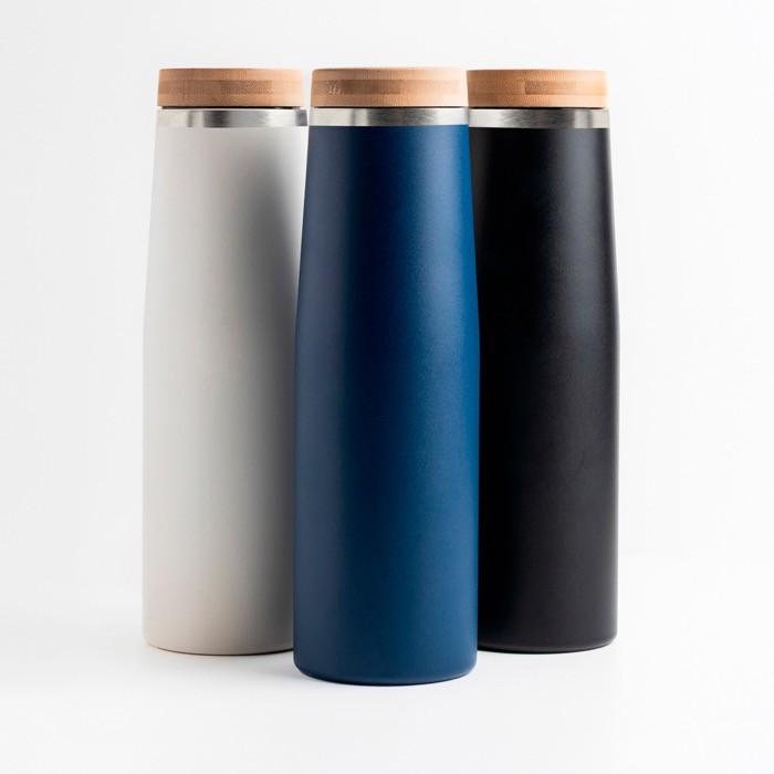 Botella térmica de acero inoxidable con tapa de bambú natural 550ml